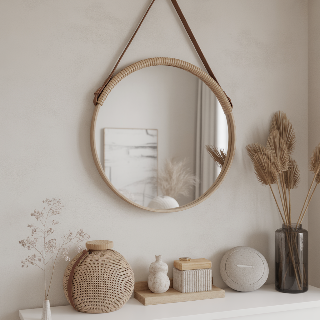 Minimalist Round Mirror with Boho Accents