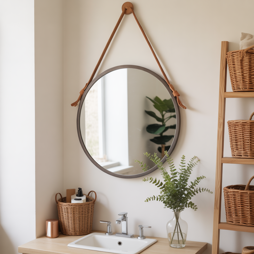 Hanging Mirror with Leather Straps