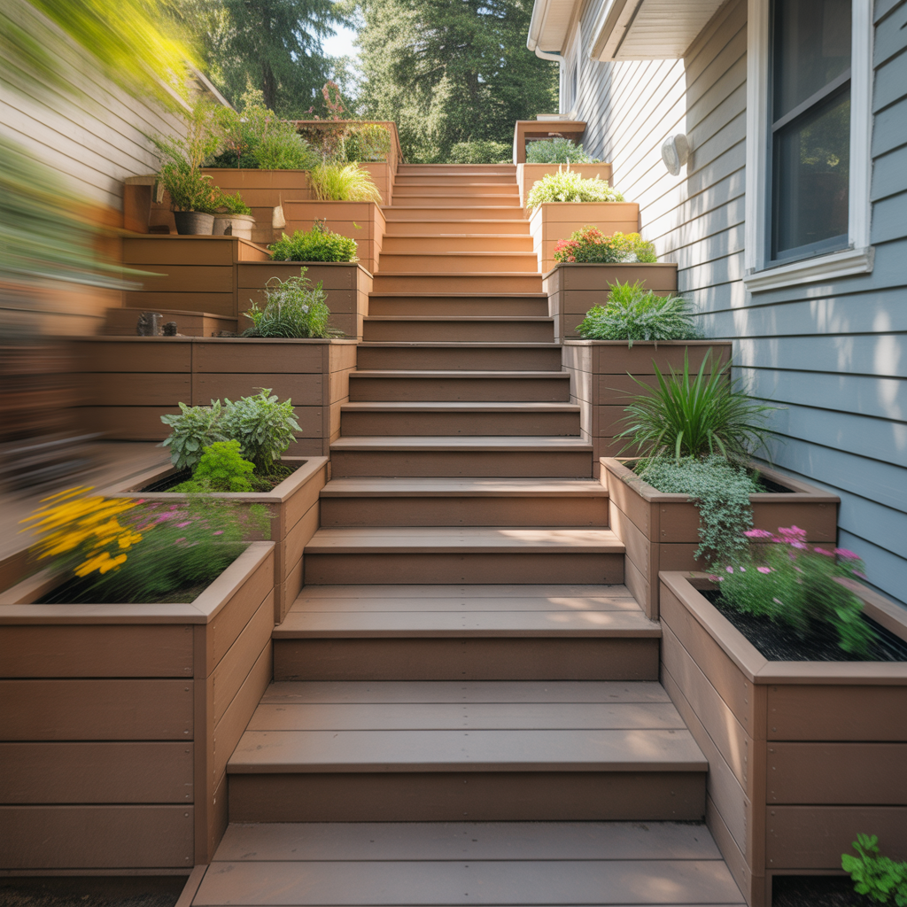 Deck Stairs: 20 Inspiring Ideas for Safe, Stylish, and Functional Outdoor Living 4 Deck Stairs with Planters on the Sides