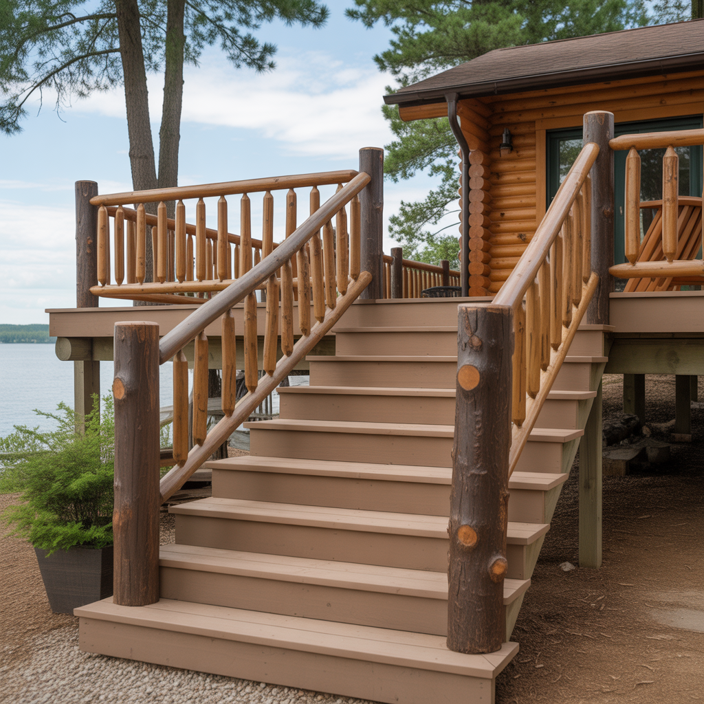 Deck Stairs: 20 Inspiring Ideas for Safe, Stylish, and Functional Outdoor Living 11 Rustic Log-Style Deck Stairs