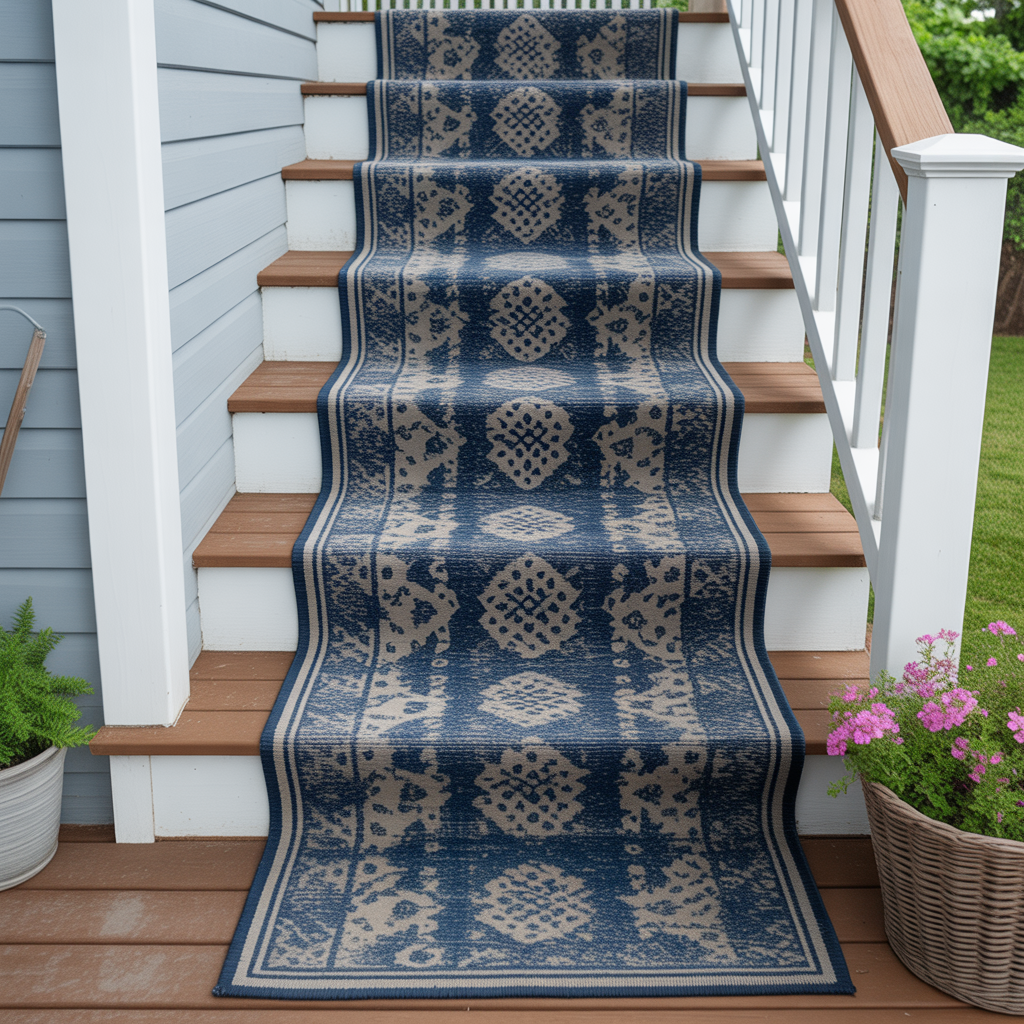 Deck Stairs: 20 Inspiring Ideas for Safe, Stylish, and Functional Outdoor Living 18 Stairs with Outdoor Rugs or Carpeting