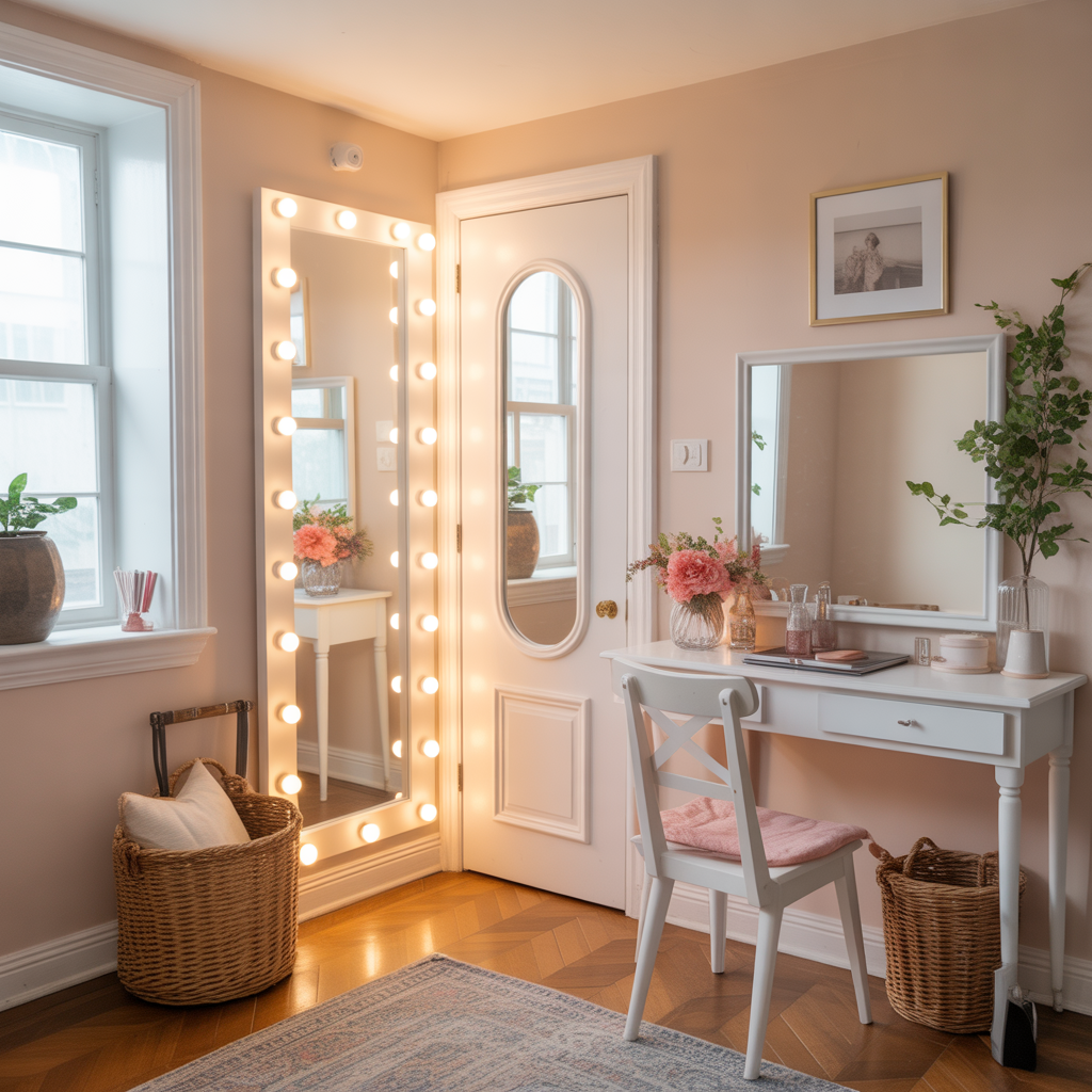 Girl Dorm Room: 20 Inspiring Ideas to Elevate Your Space 12 Mirror Magic for Brightness and Space