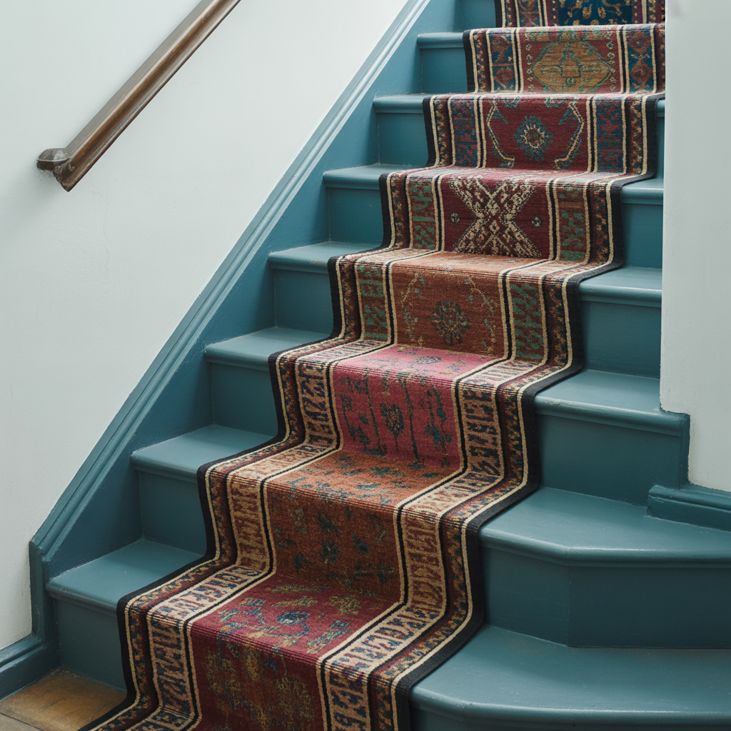 Boho Staircase: 20 Inspiring Ideas to Transform Your Home with Style 1 Layered Textiles on Stair Runners