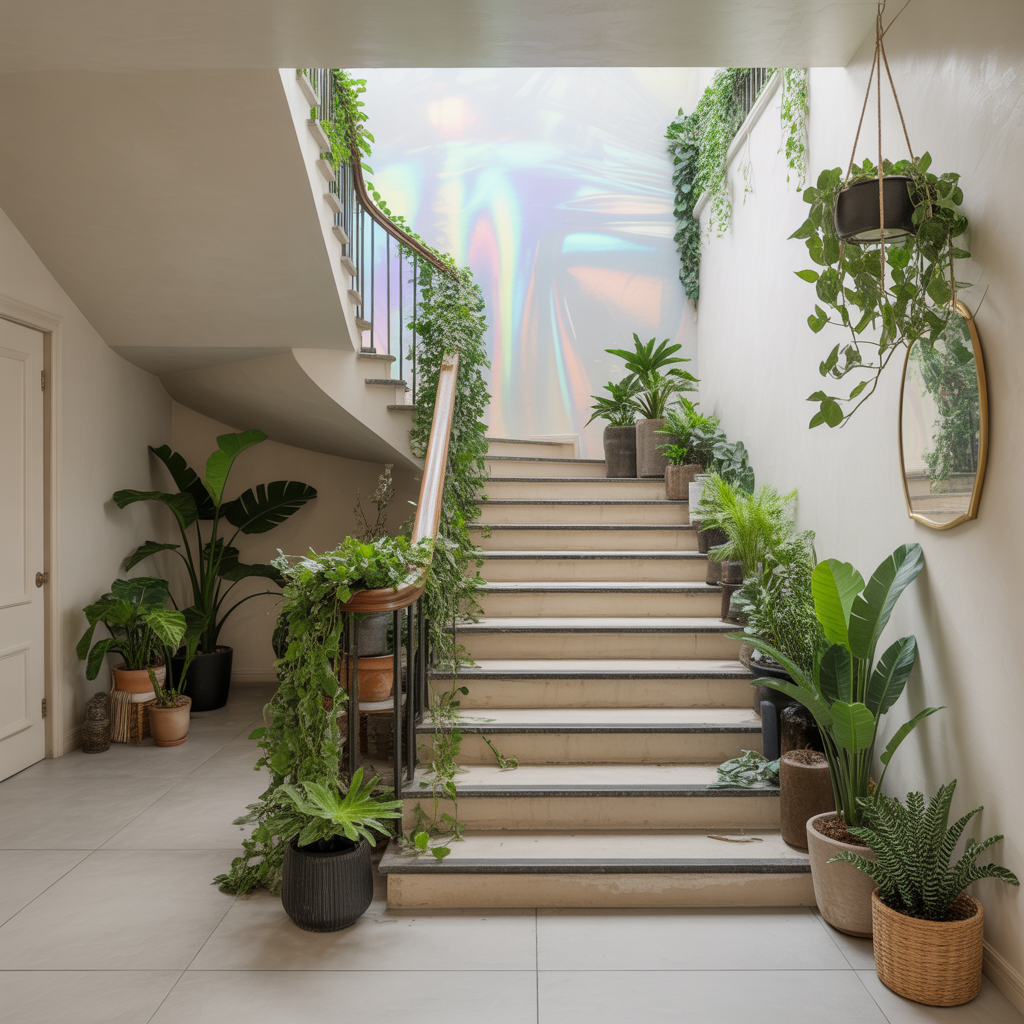 Boho Staircase: 20 Inspiring Ideas to Transform Your Home with Style 4 Indoor Plants Cascading Along the Staircase