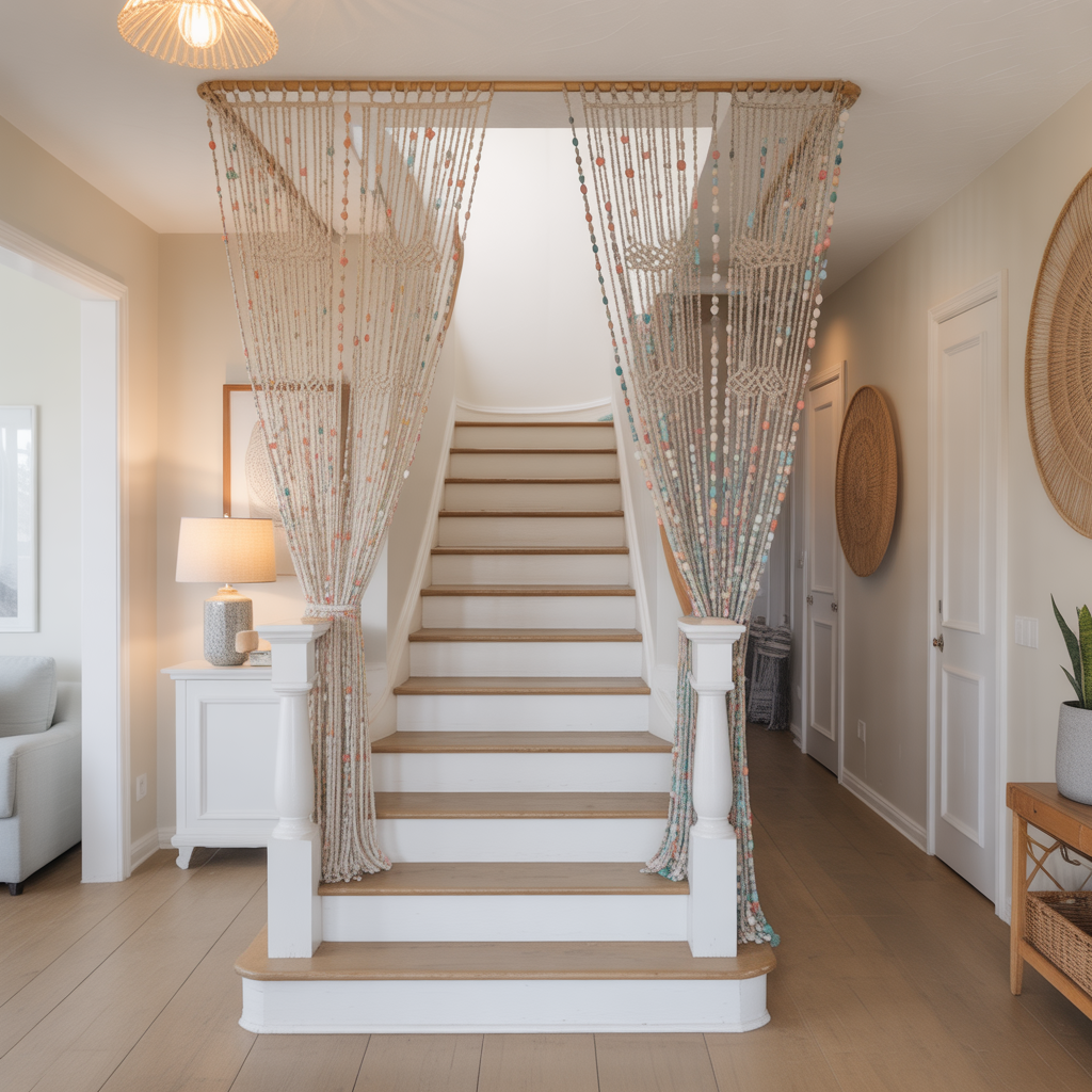 Boho Staircase: 20 Inspiring Ideas to Transform Your Home with Style 10 Hanging Beaded Curtains at Stair Entrances
