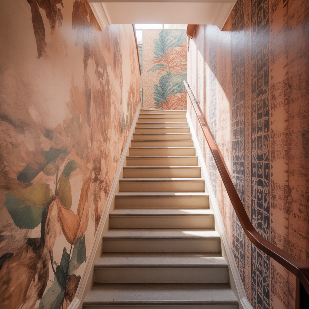 Boho Staircase: 20 Inspiring Ideas to Transform Your Home with Style 15 Patterned Wallpaper Along the Staircase Wall