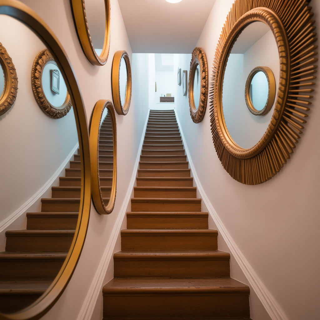 Boho Staircase: 20 Inspiring Ideas to Transform Your Home with Style 16 Layered Mirrors for Reflection and Light