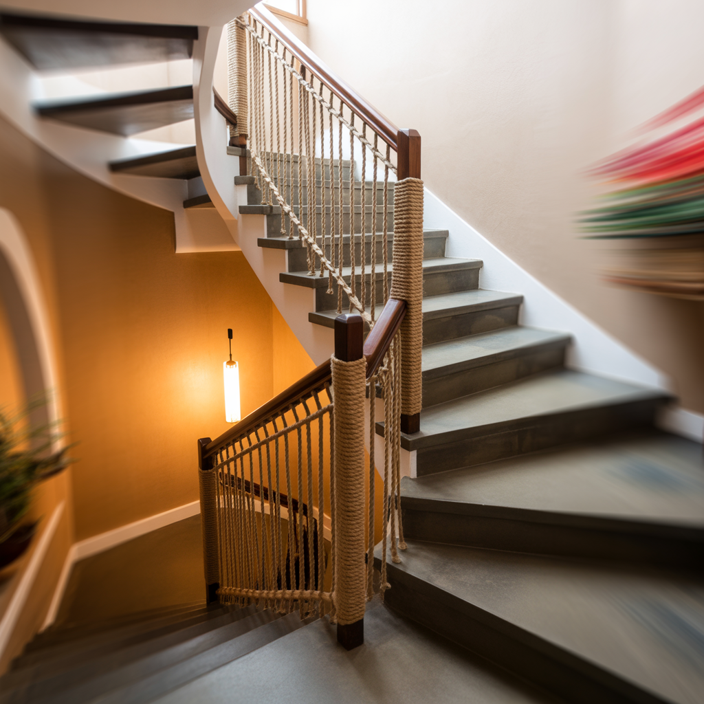 Boho Staircase: 20 Inspiring Ideas to Transform Your Home with Style 18 Textured Railings with Rope or Macramé Wraps
