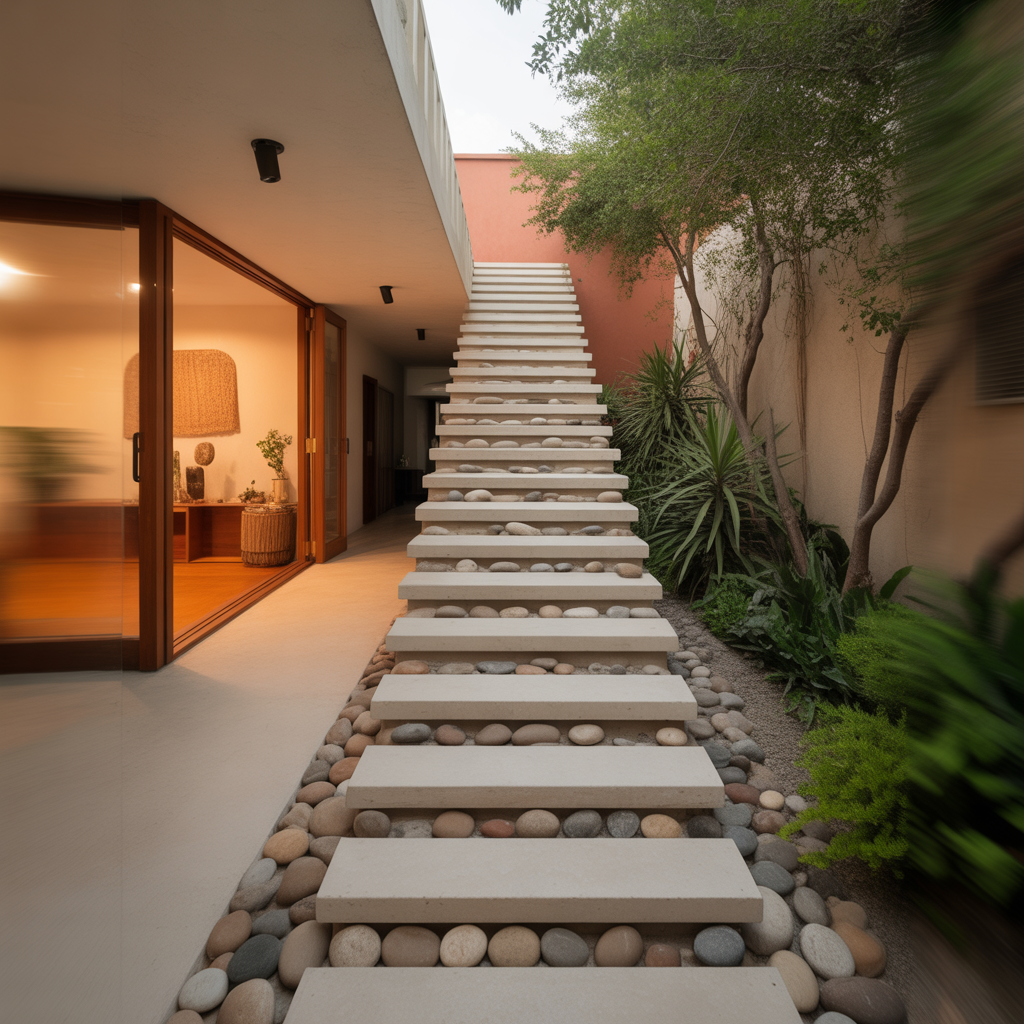 Boho Staircase: 20 Inspiring Ideas to Transform Your Home with Style 19 Natural Stone or Pebble Staircase Accents