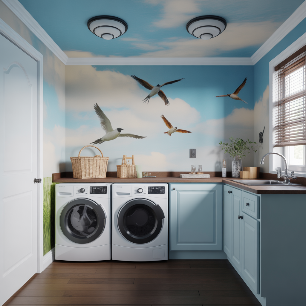 Sky Mural with Clouds and Birds