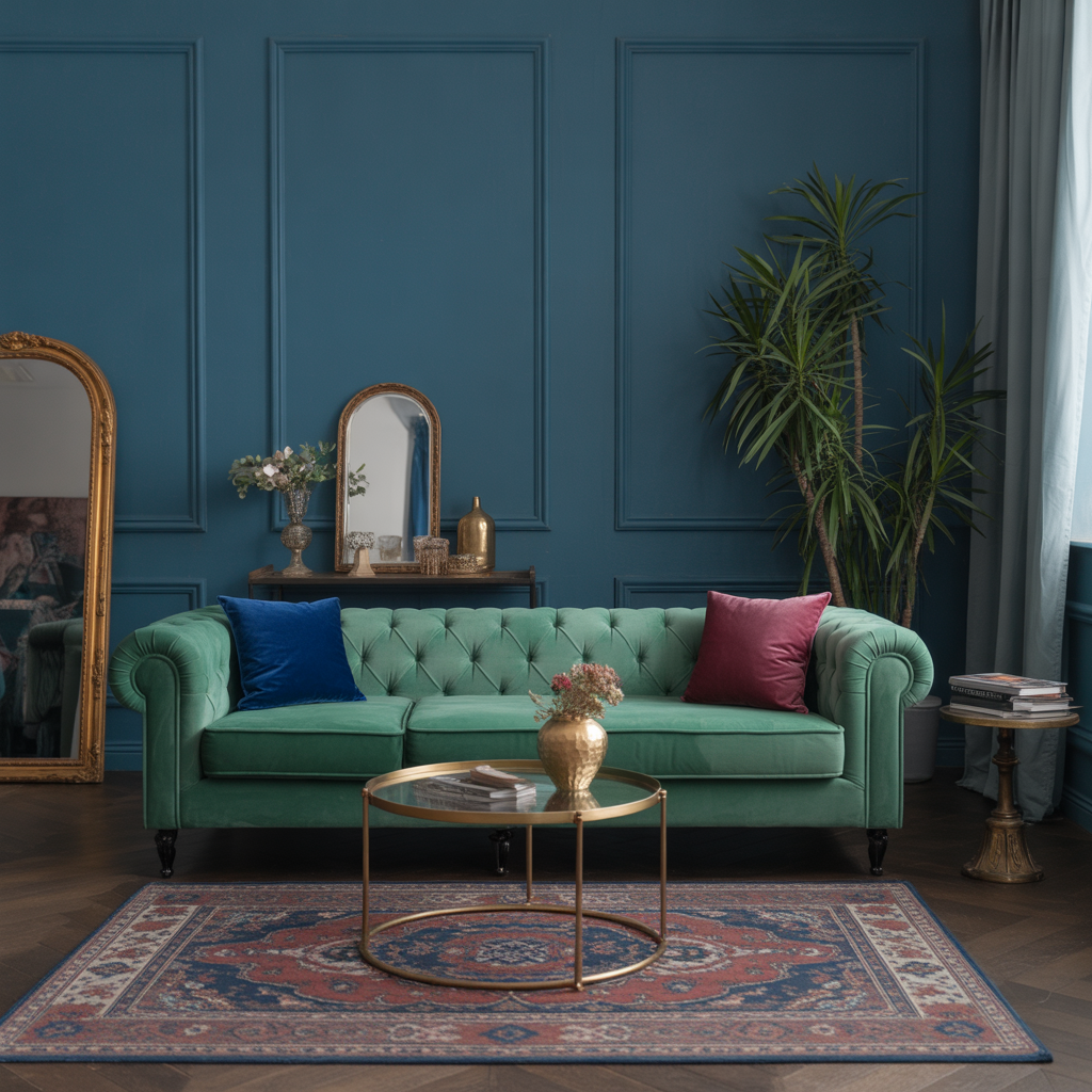 Tufted Velvet Boho Couch with Jewel Tones