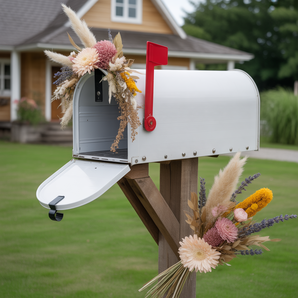 Boho Mailbox: 20 Creative and Inspiring Ideas for a Unique Entrance 7 Floral Mailbox with Dried Flowers