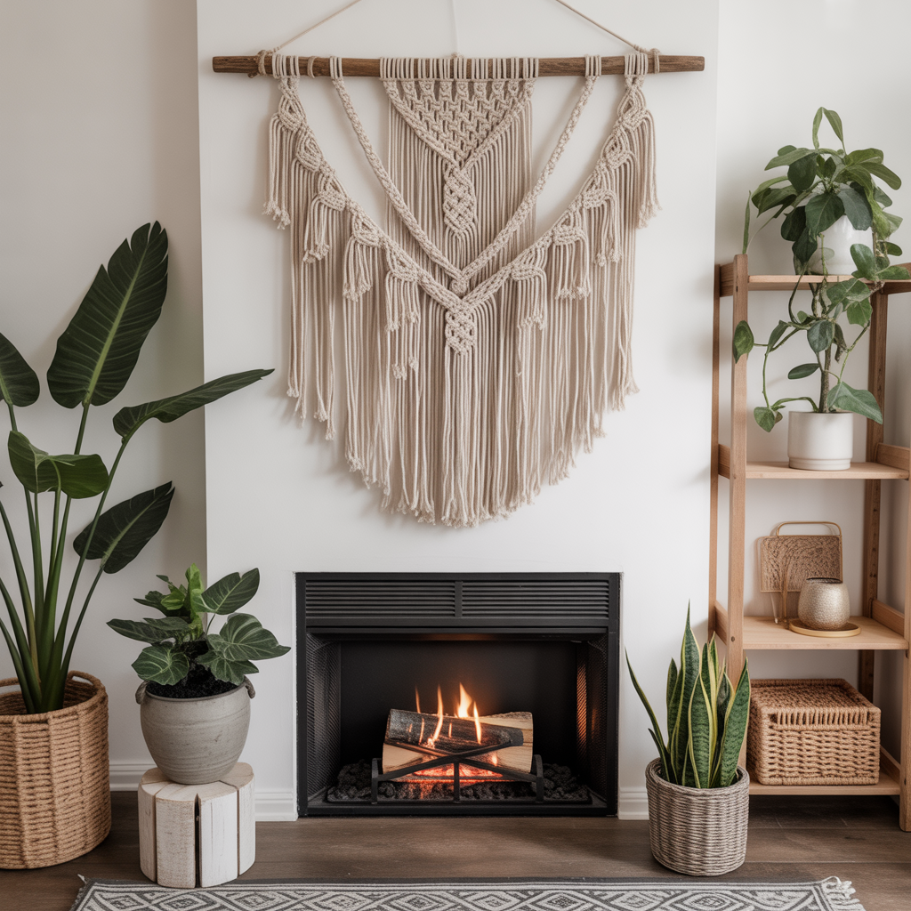 Hanging Macrame Above the Fireplace
