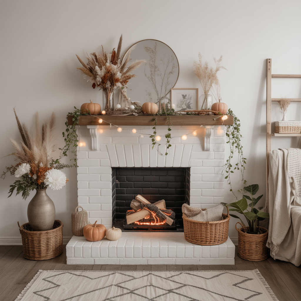 Seasonal Styling for a Boho Fireplace