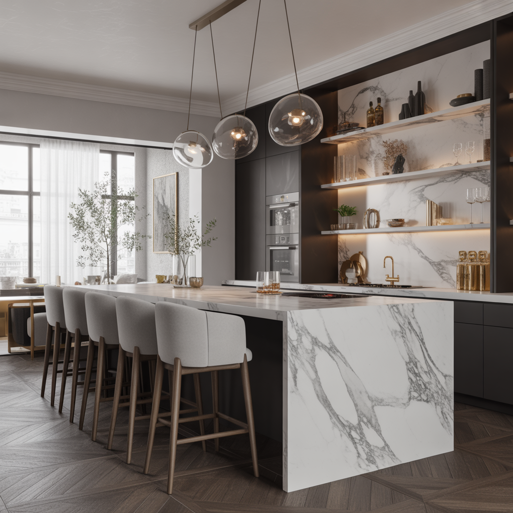 Kitchen Bar Design :Transform Your Space with these 20 inspiring ideas 6 Luxurious Marble Kitchen Bar Design