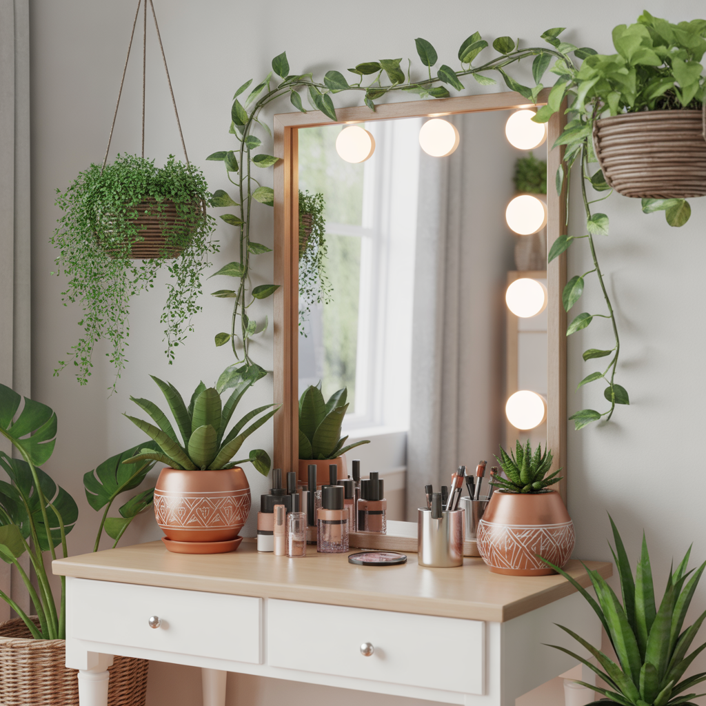 Plants as Boho Vanity Decor