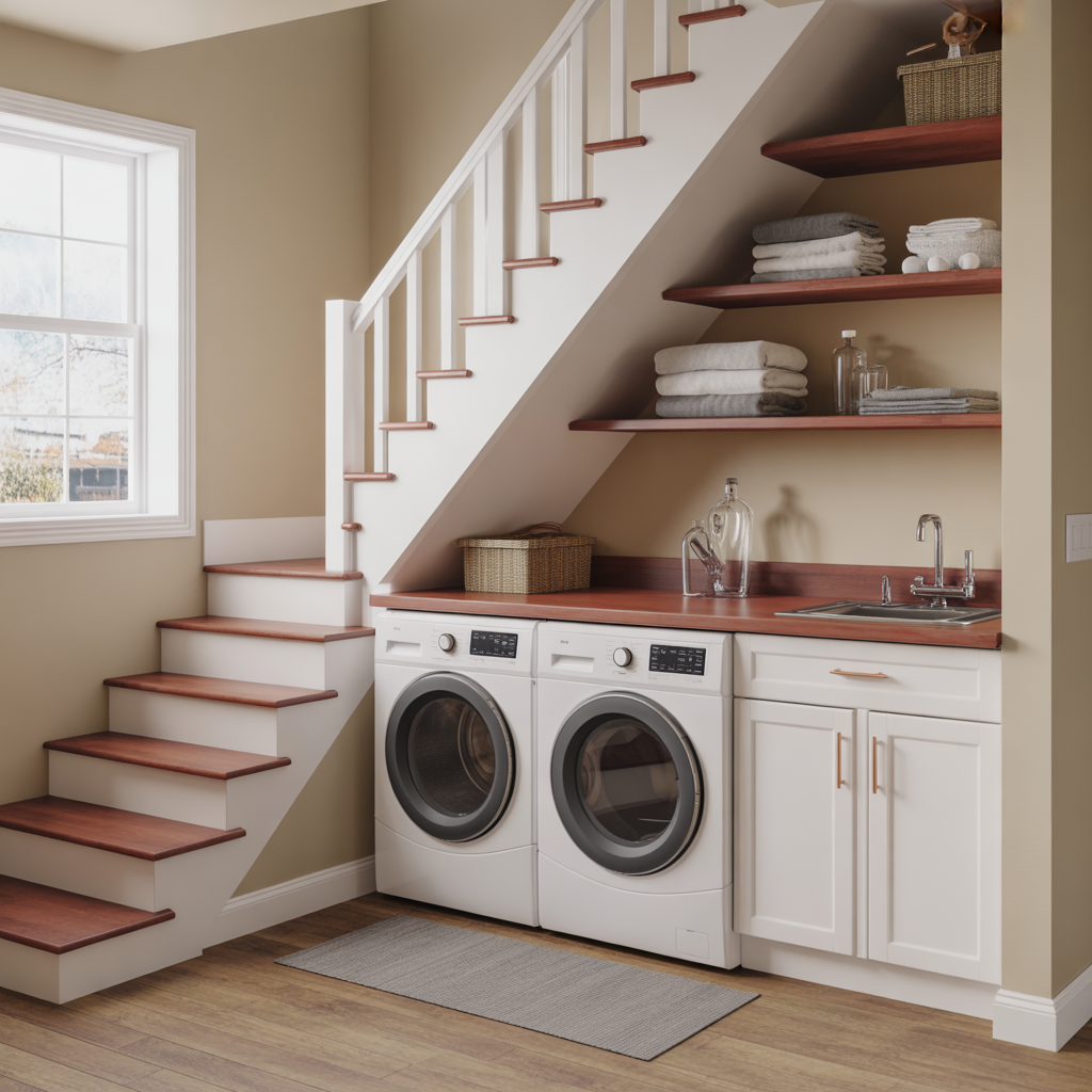 Laundry Under Stairs: 20 Creative and Practical Ideas to Maximize Space 5 Laundry with Built-In Ironing Station