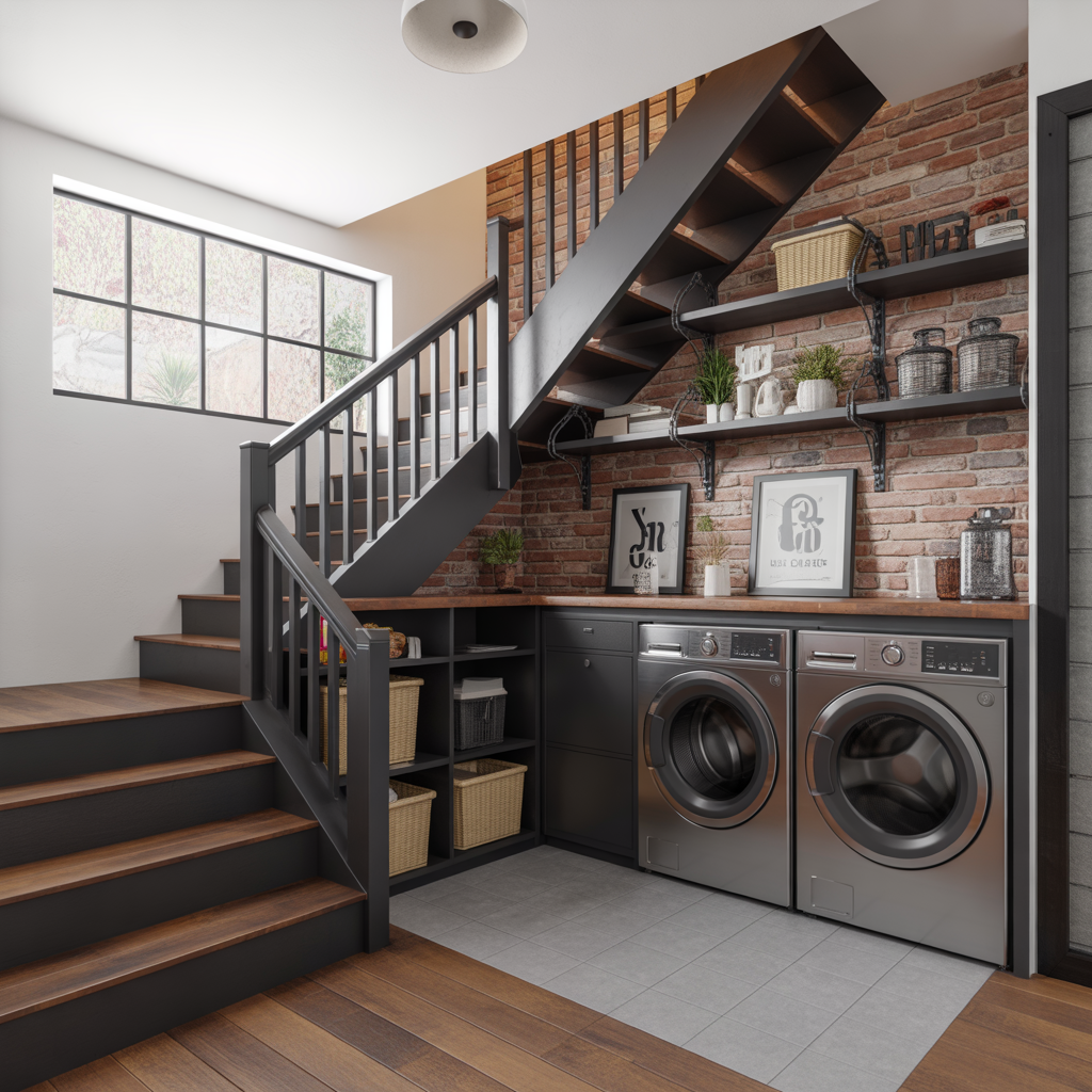 Laundry Under Stairs: 20 Creative and Practical Ideas to Maximize Space 9 Industrial Style Laundry Design