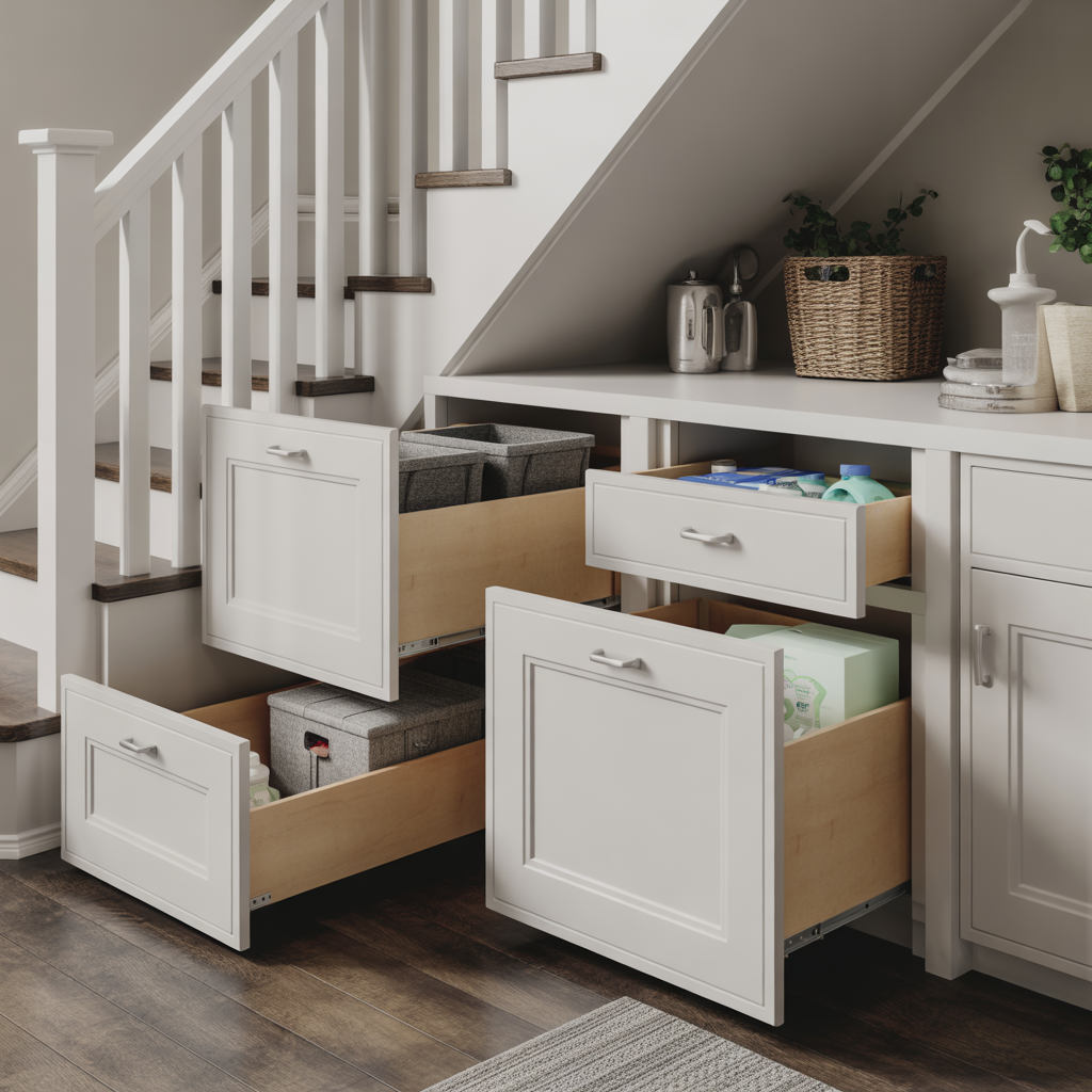 Laundry Under Stairs: 20 Creative and Practical Ideas to Maximize Space 14 Laundry with Hidden Storage Drawers