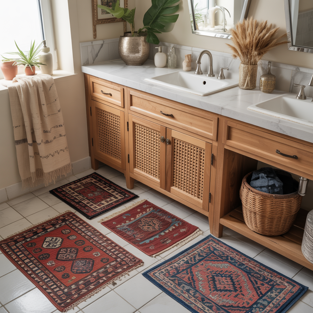 Layered Rugs Beneath the Vanity