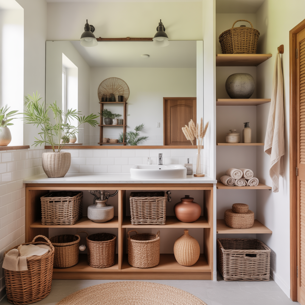 Open Shelving with Woven Baskets