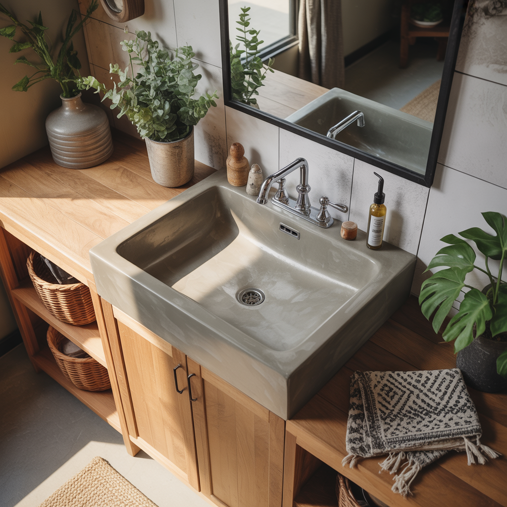 Industrial-Boho Fusion with Concrete Sink