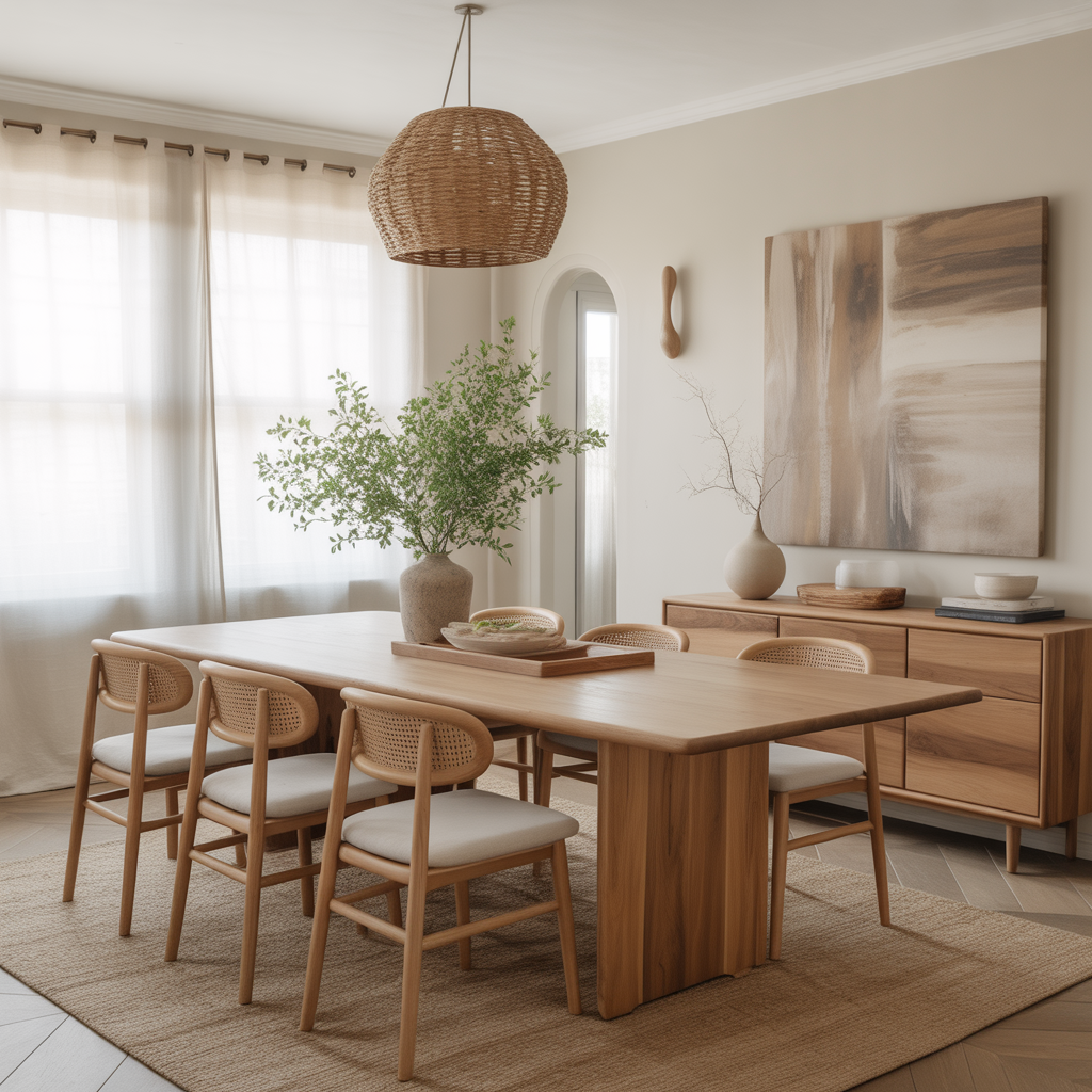 Neutral Dining Room: 20 Stunning Ideas for a Timeless and Elegant Space 2 Natural Wood Accents for Warmth