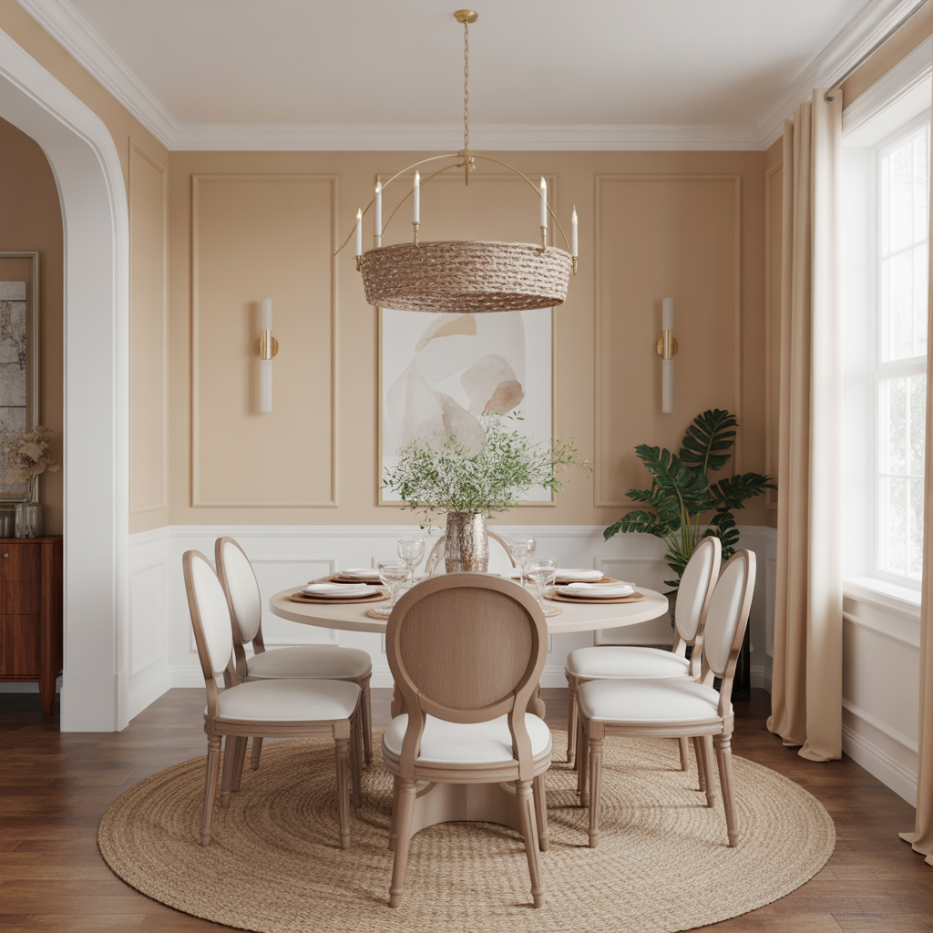 Neutral Dining Room: 20 Stunning Ideas for a Timeless and Elegant Space 3 Soft Beige Walls with White Trim