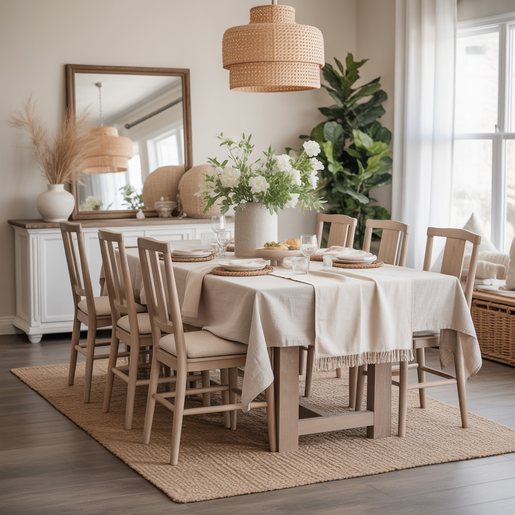 Neutral Dining Room: 20 Stunning Ideas for a Timeless and Elegant Space 4 Cozy Textures with Linen and Cotton