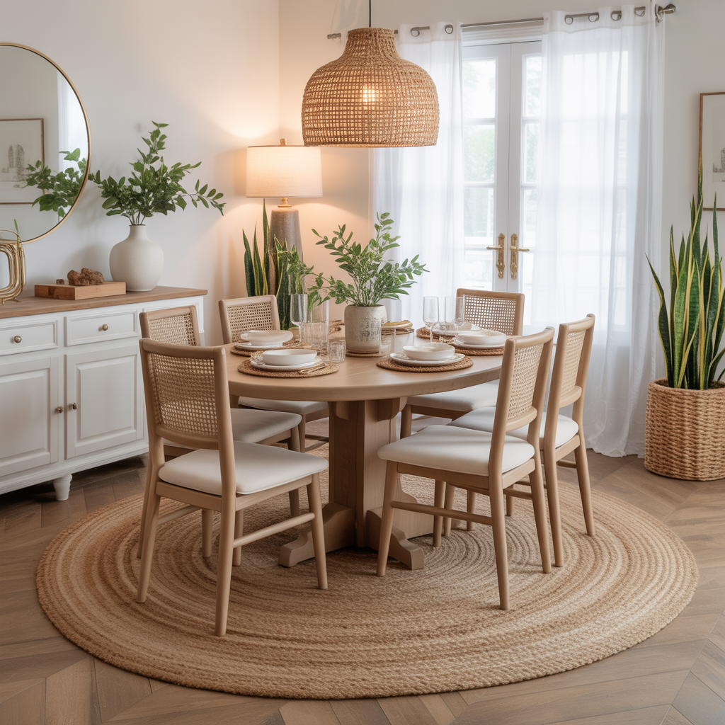Neutral Dining Room: 20 Stunning Ideas for a Timeless and Elegant Space 16 Layered Rugs for Depth