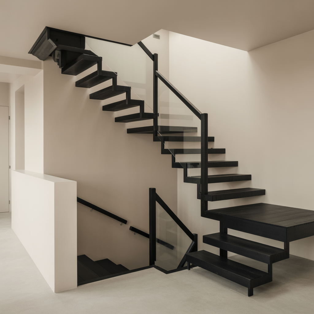 Floating Staircase: 20 Stunning Ideas to Elevate Modern Interiors 18 Black Floating Staircase for Bold Contrast