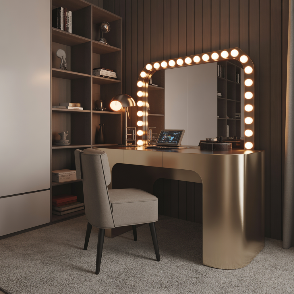 Futuristic Metallic Desk or Vanity