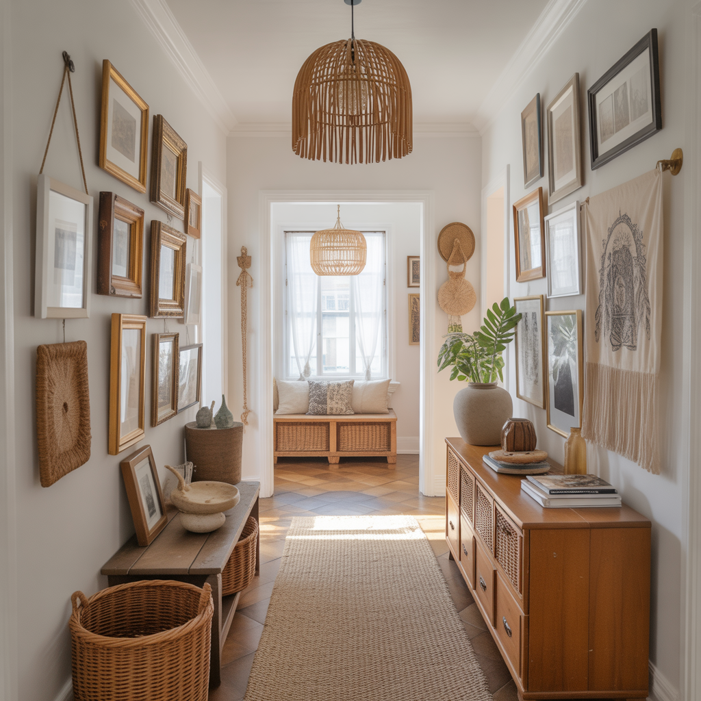 Boho Hallway: 20 Inspiring Ideas to Create a Free-Spirited Entryway 2 Gallery Walls with Collected Art