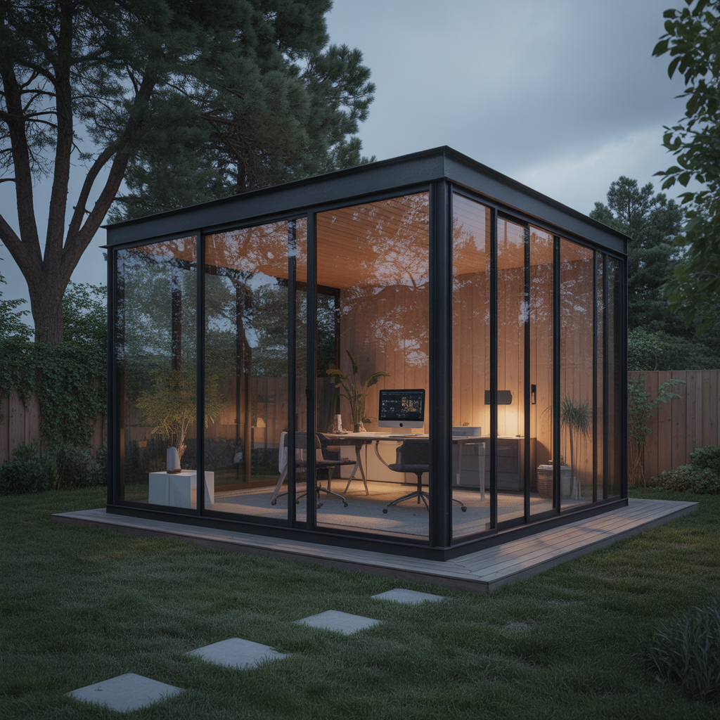 Backyard Office: 20 Creative Ideas to Build Your Dream Outdoor Workspace 4 Backyard Office with Glass Walls