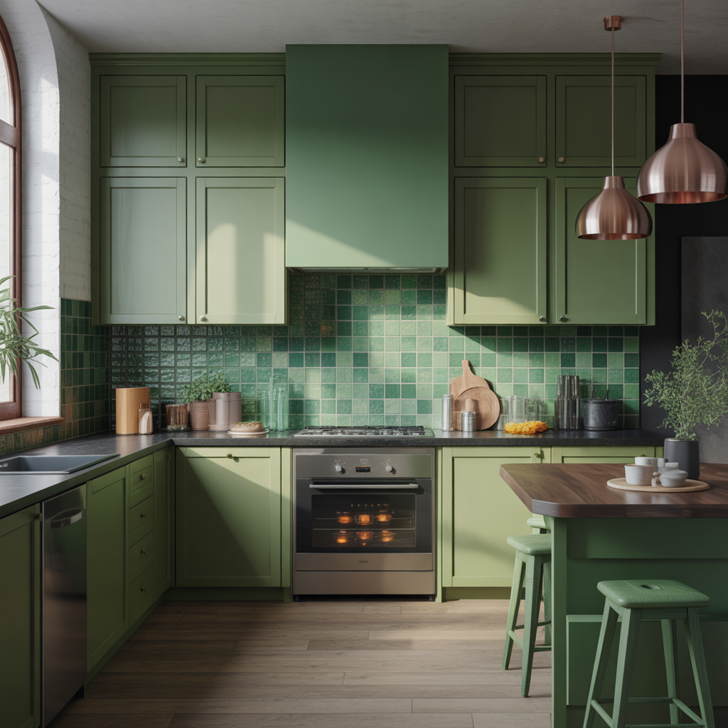 Green Kitchen: 20 Inspiring Ideas to Transform Your Cooking Space 11 Layering Different Shades of Green