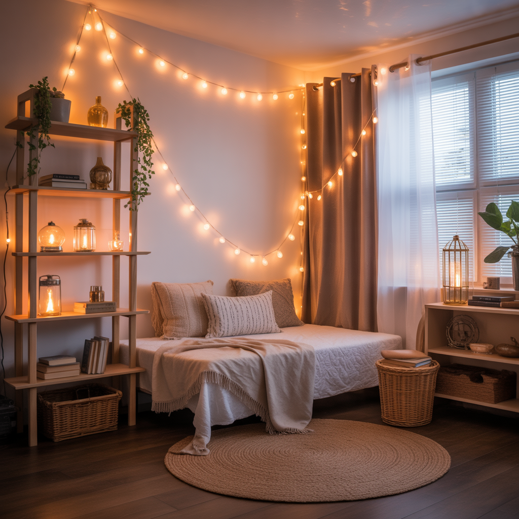 Boho Reading Nook :20 Creative Ideas for Designing Reading Nook 9 String Light Atmosphere