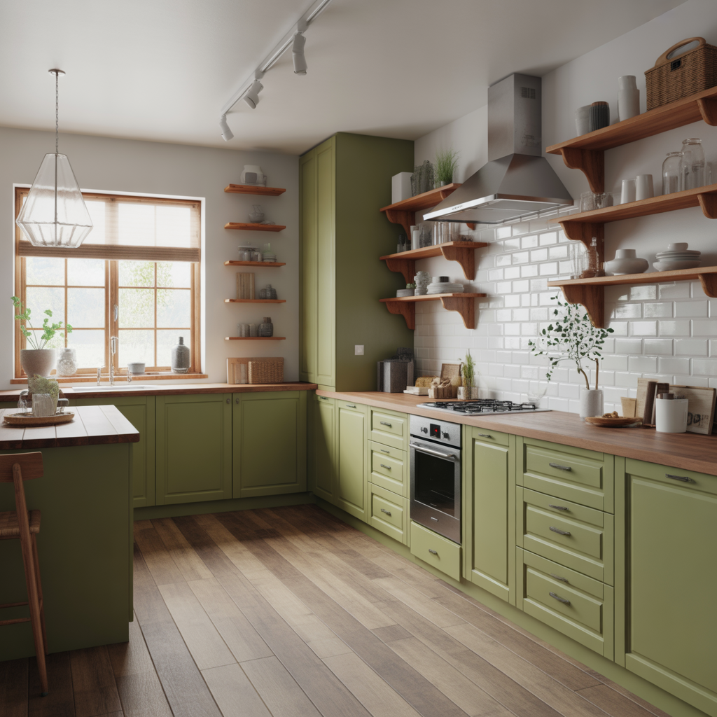 Green Kitchen: 20 Inspiring Ideas to Transform Your Cooking Space 5 Mixing Green with Natural Wood Tones