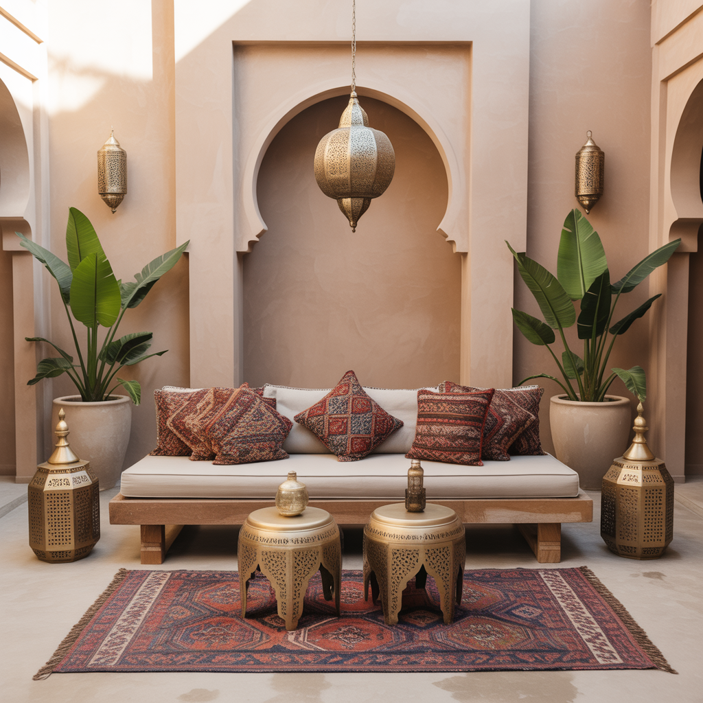 Moroccan-Inspired Low Couch with Cushions