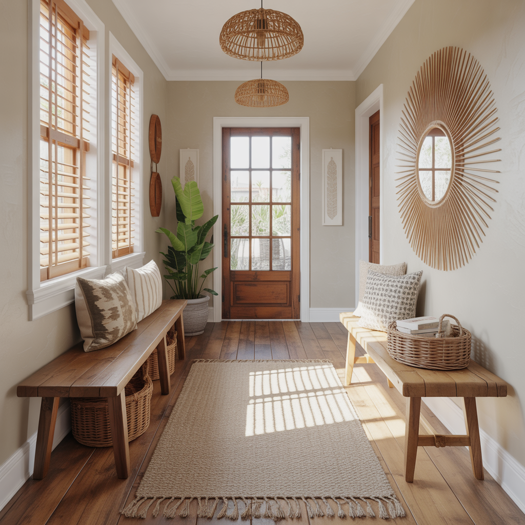 Boho Hallway: 20 Inspiring Ideas to Create a Free-Spirited Entryway 6 Natural Wood Furniture and Benches