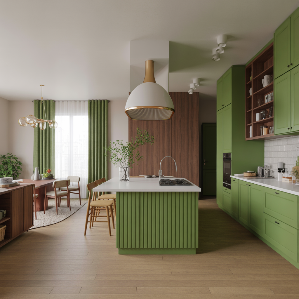 Green Kitchen: 20 Inspiring Ideas to Transform Your Cooking Space 18 Green Open-Concept Spaces