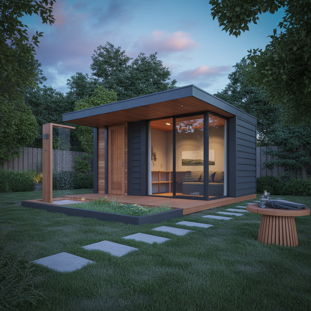 Backyard Office: 20 Creative Ideas to Build Your Dream Outdoor Workspace 17 Backyard Office with Outdoor Shower or Sauna