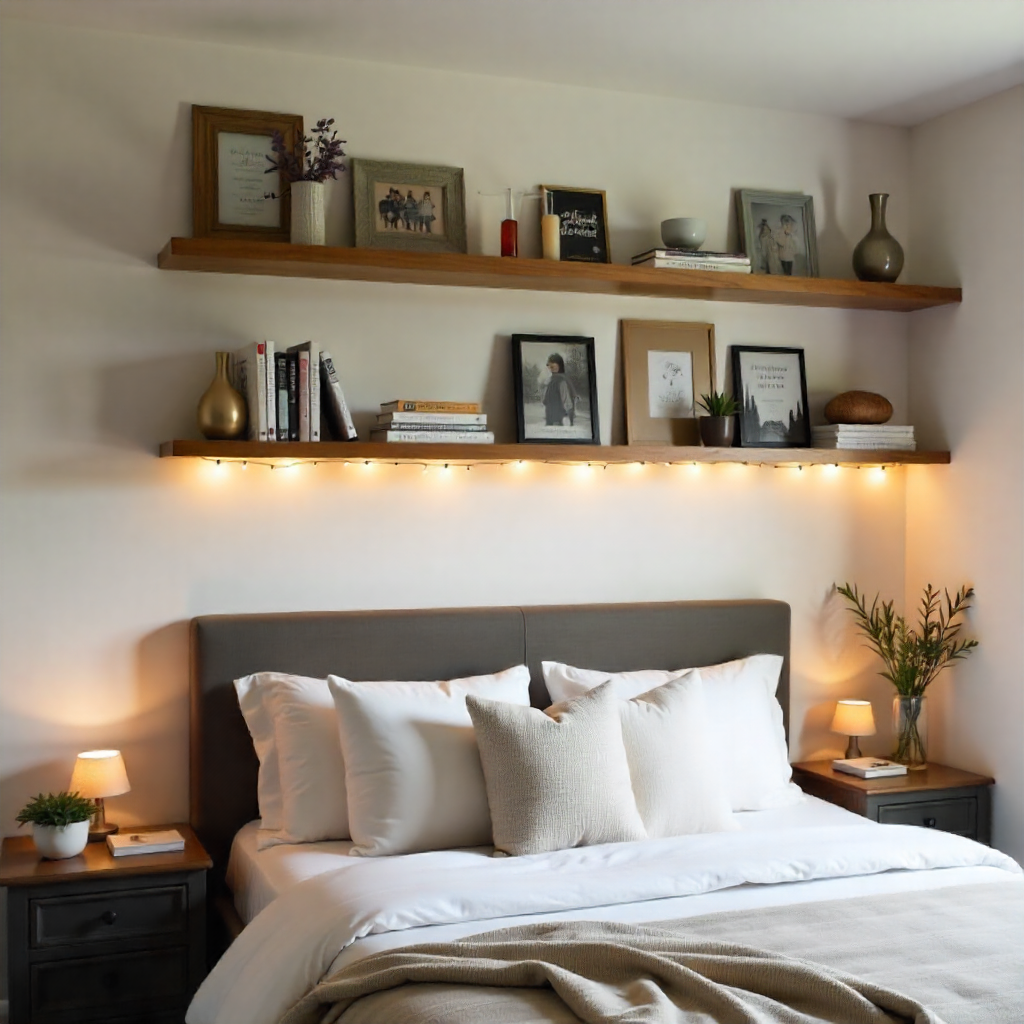 Above-the-Bed Bookshelves for Vertical Elegance