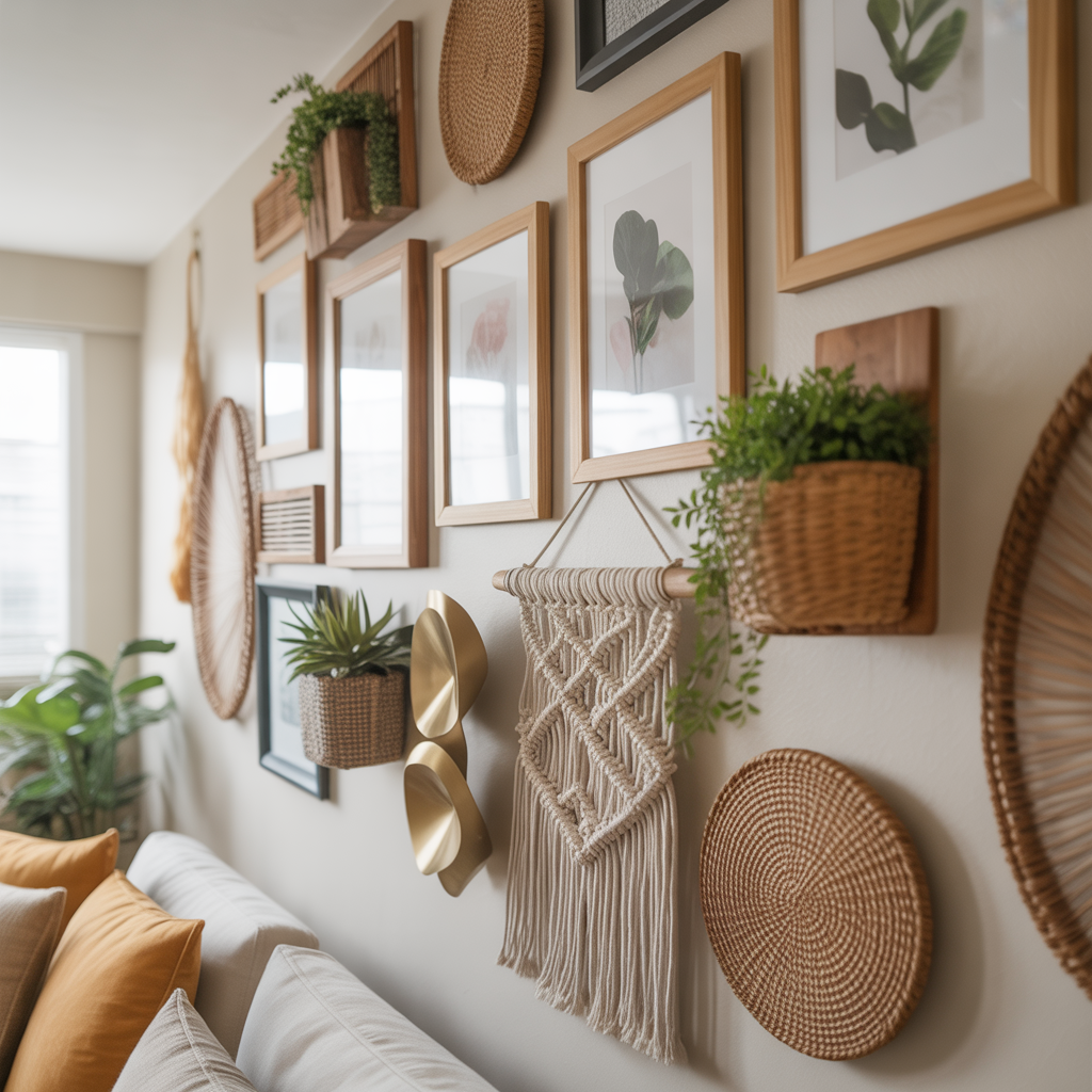 Living Room Gallery Wall: 15 Stunning Living Room Gallery Wall Ideas to Inspire Your Home 5 Add 3D Elements for Texture and Dimension