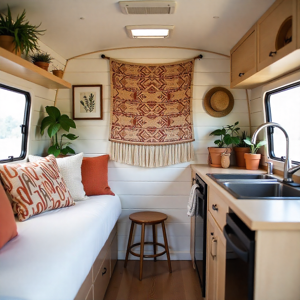 Boho Camper Van Interior: 16 Beautiful Ideas for a Cozy, Free-Spirited Vibe 14 Artistic Wall Decor