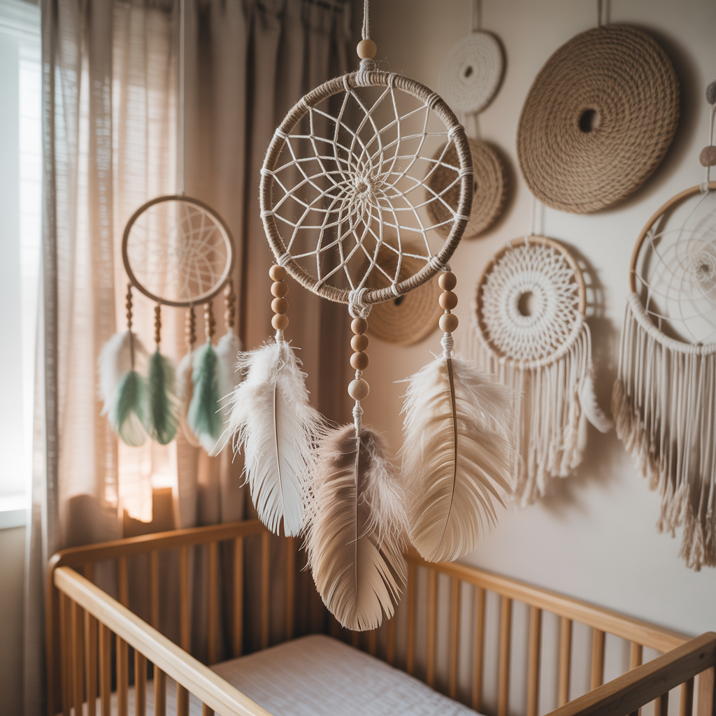 Boy Boho Nursery: 15 Dreamy Ideas for a Serene and Stylish Space 14 Artistic Wall Hangings and Dreamcatchers