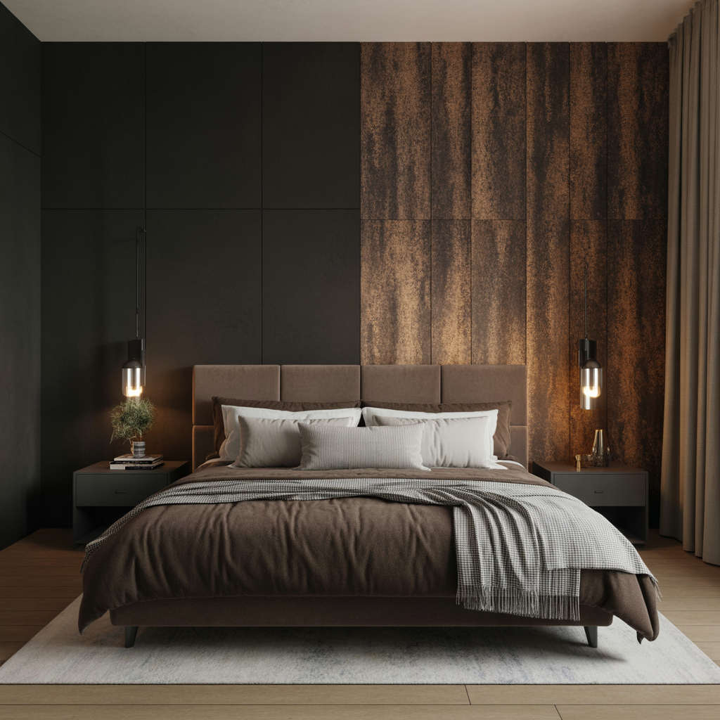 Black and Brown Bedroom: 25 Stunning Ideas for a Sophisticated Space 18 Black and Brown Bedroom with Textured Walls