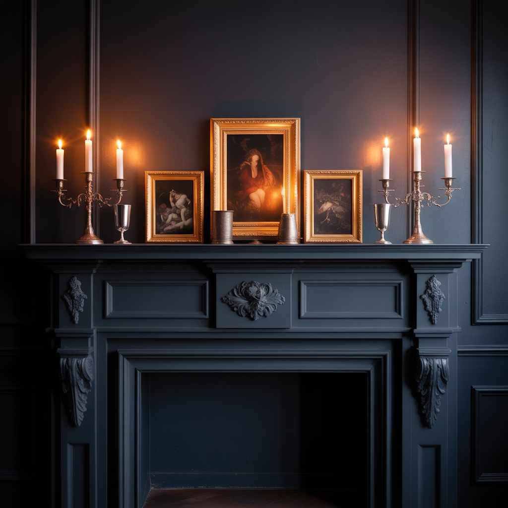 Gothic Mantel :16 Hauntingly Beautiful Ideas to Elevate Your Darkly Romantic Home 9 Black and Metallic Color Combinations