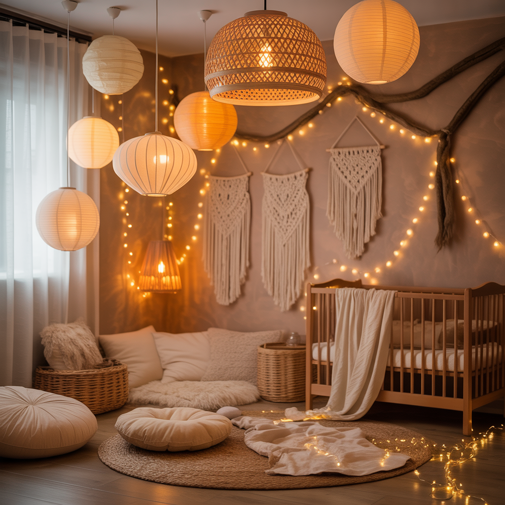 Boy Boho Nursery: 15 Dreamy Ideas for a Serene and Stylish Space 9 Bohemian Lighting for a Warm Glow