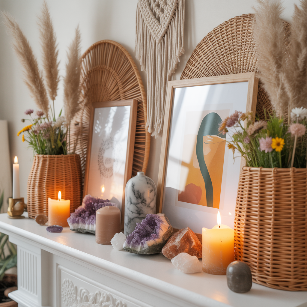 Boho Chic Spring Mantel with Eclectic Vibes