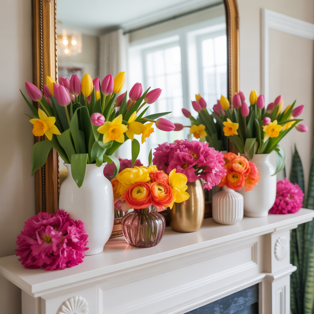 Bold and Bright Mantel with Pops of Color